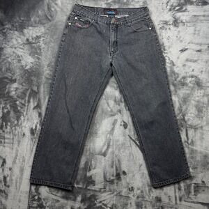 Remixed Jeans Mens 34x32 Black Straight Leg Contrast Embroidery Streetwear Denim